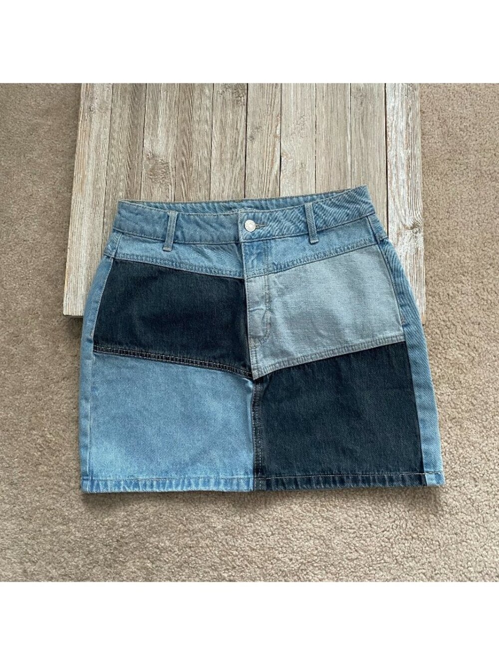 Wild Fable Denim Patchwork Jean Skirt Womens 4 Mini Colorblock Y2K Retro 80s 90s